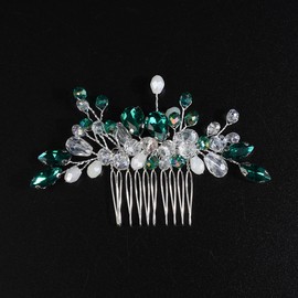 Teyglen Green Teardrop Hair Comb Bride Rhinestone Wedding Hair Comb Handmade Crystal Hair Piece Party Prom Hair Accessories for Bride Cute Rhinestone Headpiece for Women (Green)
