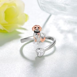 Zunxinsan Beagle Ring S925 Sterling Silver Dog Open Ring Dog Jewelry Beagle Gifts for Women, Sterling Silver, No Gemstone