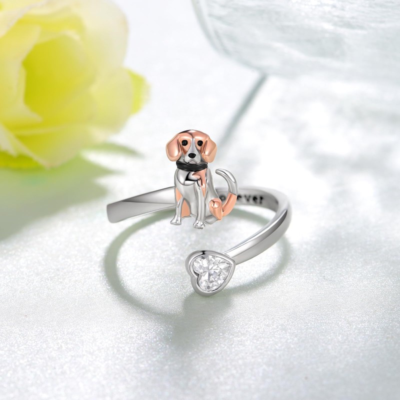 Zunxinsan Beagle Ring S925 Sterling Silver Dog Open Ring Dog