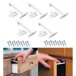 TERF® White Child Safety Catch Lock Cupboard Door Drawer Cabinet Kitchen Bathroom Baby Safety Catch Lock For Children including Fixing Screw - Pack of 5