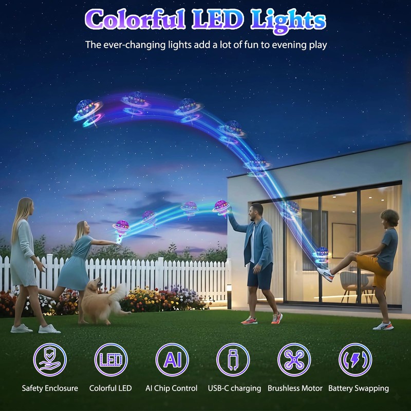 Bouncing Fly Ball, Magic Hover Spinner with Dazzling Lights, Floating