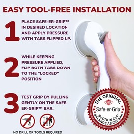 Mommy's Helper Safe-er-Grip Changing Lifestyles Suction Cup Grab Bars for Bathtubs and Showers; Safety Bathroom Assist Handle, White & Grey, 12 inches
