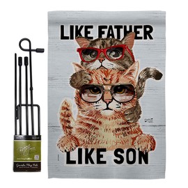 Cat Like Father Son Garden Flag Set with Stand Animals Kitten Meow Spoiled Paw Fur Pet Nature Farm Animal Creature Small Decorative Gift Yard House Banner Made in USA 13 X 18.5