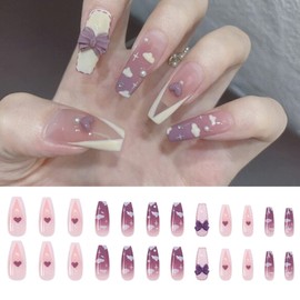 24 Pieces Nail Tips Bow French Nail Tips Nail Tips for Long Photos Weddings, Coming-of-age Ceremonies, Parties, After-Parties, Etc. False Nails & Nail Tips, Double-Sided Tape, Nail Tips, Coming-of-Age Ceremonies