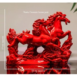 TREEMAISON Vastu Red Running Horses for Prosperity | Positive Energy & Good Luck Showpiece | Resin Decor for Home & Office | Wealth & Health Enhancement