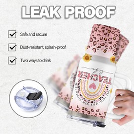 Uibunoo Teacher Gift, 40 Oz Teacher Tumbler with Handle & Straw, Gifts for Teachers, Birthday Gift from Student, Stainless Steel Teachers Cup, Gifts for Mothers Day, 1 PCS