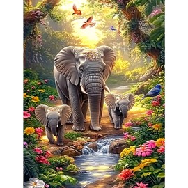 HEIBAGO 5D Elefant Diamond Painting Für Erwachsene, Landschaft Rhinestone Embroidery Diamant Painting Set, DIY Full Drill Diamant Malerei Kits Blumen Diamond Art Bilder Home Dekor 30 * 40cm