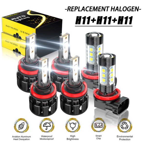 CHUSYYRAY 6x Headlight High Low Beam Fog Light Bulbs Kit