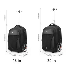 WMHYLYH Waterproof Rolling Backpack, Backpack with Wheels for Business and Travel Commuter, Carry on Backpack with Laptop Compartment for Women and Men Adult(Black-Flower, 20inch)