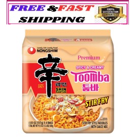 Nongshim Shin Toomba Stir Fry Creamy Premium Ramen Noodle Soup Pack, 4.83 oz X 4