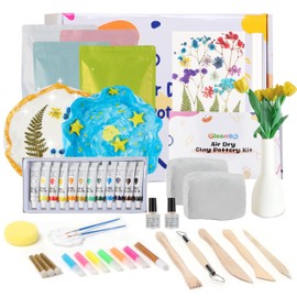 Gleamkid Air Dry Clay for Adults - Pottery Starter Kit for Beginner, Air Dry Clay kit w/Air Dy Clay Tools, Sculpting Tools, Gloss Varnish, DIY Plate Making Kit Gift for Christmas, Valentine's Day,Arts & Crafts