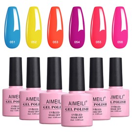 AIMEILI Semi-Permanent Gel Nail Polish Kit UV LED Fluo Colored Gel Nail Polish for Manicure Soak Off Neon Gel Polish Set 6 x 10 ml - Set Number 11