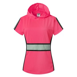 JKWEARSA Women Safety Shirt,High Vis Reflective Lady Shirt,Quick Dry Breathable T Shirt with Hooded for Work Warehouse (Pink L)