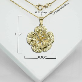 Solid 10k Yellow Gold Hawaiian Hibiscus Flower Pendant (MI)