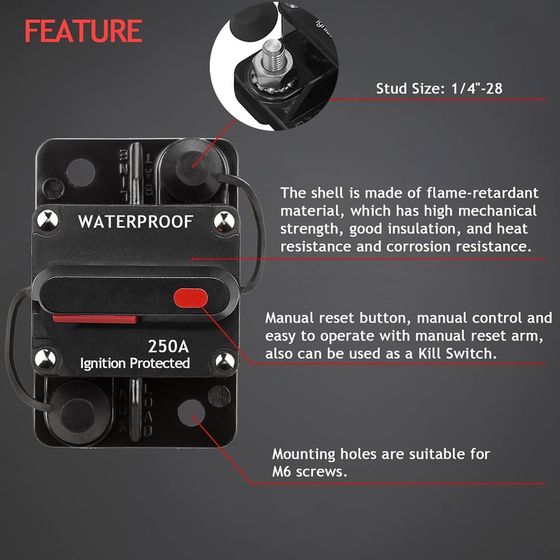 Hamolar 3 Pack 250A Circuit Breaker Manual Reset Fuse Holder