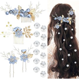 16Pcs Wedding Hair Accessories for Women, Classy Bridal Hair Pins Flower Bridesmaid Hair Accessories (Blue)