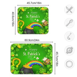 St Patrick's Day Shamrock Rainbow Dish Drying Mat 18x24 inch for Kitchen Clover Horseshoe Beer Pot Of Gold Coins Dish Drainer Absorbent Dish Drying Pad Mats Protector for Kitchen Counter