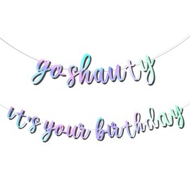 Iridescent Happy Birthday Banner, Go Shawty It's Your Birthday Decorations Sign Backdrop Garland Holographic Funny Birthday Decorations for Man Women Photo Prop Party Supply Gift (Unassembled)