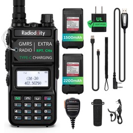 1 Pack Radioddity GM-30 GMRS Handheld Radio, Long Range Two Way Radio, 11 NOAA Channels, Display SYNC. Ideal for Off-Road Overlanding. Includes 2 Batteries, Speaker Mic and Programming Cable