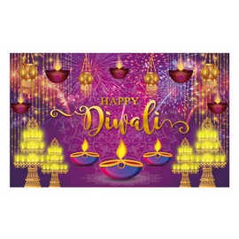 Allenjoy Purple Happy Diwali Festival Backdrop for Photography Pictures Deepavali Hindu Party Supplies Decorations Banner Outdoor Home Wall Decor Photo Booth Props Favors Photoshoot Background