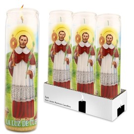 San Juan Ramon 8" White Religious Candles Set - Bundle of 3 Saint Raymond Nonnatus Scented Candles for Vigils, Prayers, Blessing, Devotions, More