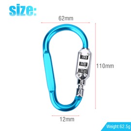 Yuecoom 3 Dial Carabiner Combination Lock, Luggage Carabiner, Travel Bag Luggage Security Combination Lock Locking Carabiner Padlock(Blue)