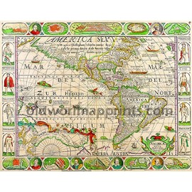 Antique World Map Reproduction 1652 Cartography Western Hemisphere America