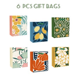 Gcardist 7.9"x4.3"x9.6" 6PCS Zusammenstoß Blumen Papier-Geschenk-Taschen mit Tissue-Papier Griffe Medium Größe（6pcs Taschen +18pcs Tissue-Papier ）
