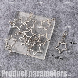 AUEAR, 60 Pack Silver Star Shaped Spring Snap Keychains Clip Metal Key Chains Pentagram Hanging