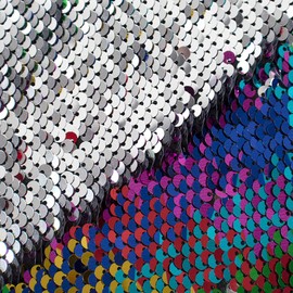 Sequin Fabric Mermaid Fabric 5mm Glitter Fabric 1 Yard Rainbow to Silver Two Tone Sequin Fabric Sparkly Fabric by The Yard Mesh Fabric Reversible Sequin Fabric Great for Dress Wedding DIY