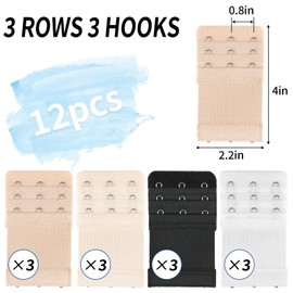 BelleVive 12 Pieces Bra Extenders with 3 Hooks, Strap Extension, 3-Hook Extender for Women, Elastic Oversized Strap, Soft and Comfortable, 4 Colours