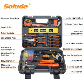 SOLUDE 130-Piece Home Tool Kit with 3.6V Cordless Rechargeable Screwdriver,Basic Household Tool Set for New Home,Apartment,College Dorm and DIY Projects