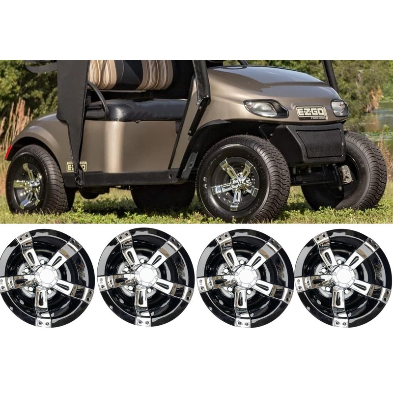 Dr.Acces Golf Cart 10" Wheel Covers Hub Caps W/Chrome Spokes