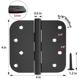 Black Door Hinges Exterior Door Hinges 4 Inch Stainless Steel Hinges Ball Bearing Door Hinges Silent Thickness 3mm Heavy Duty Hinge with Rounded 5/8" Radius Corner 3 Pack