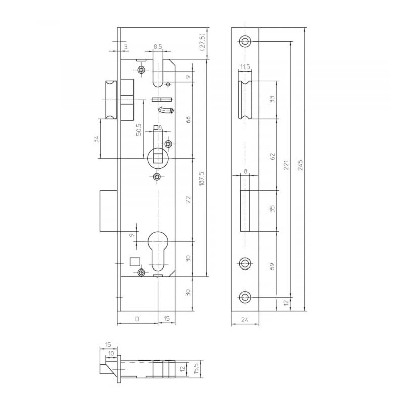 Mortise Lock 35 mm pin
