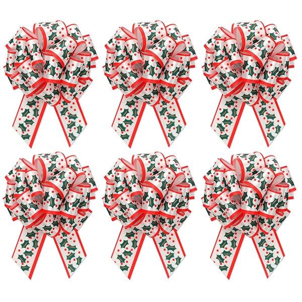 Large Christmas Tree Pattern Gift Wrap Pull Bows - 5" Wide, Christmas Ribbon Big Pull Flower Bows for Gifts and Presents, Set of 6 (Xmas Tree)