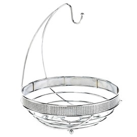 Kitchen Details Round Basket with Banana Tree Hanger, Countertop, Holds and Displays Fruits, Vegetables & Baked Goods, Pantry Storage & Organization, Pave Diamond Design Collection, Chrome