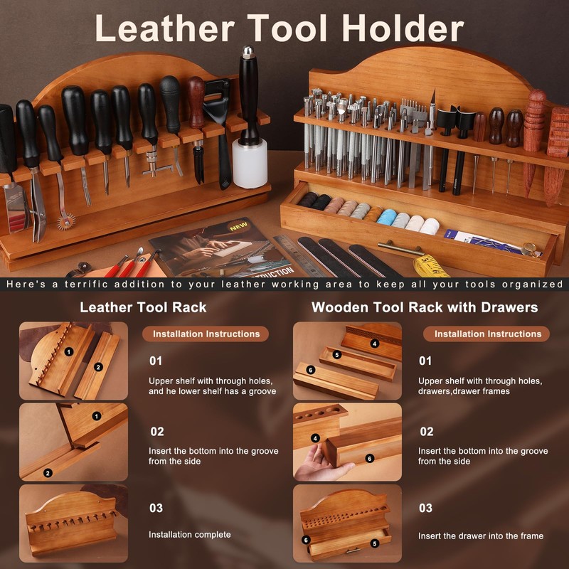 BUTUZE Leather Tools, Leather Crafting Kit with Leather Tool Rack,