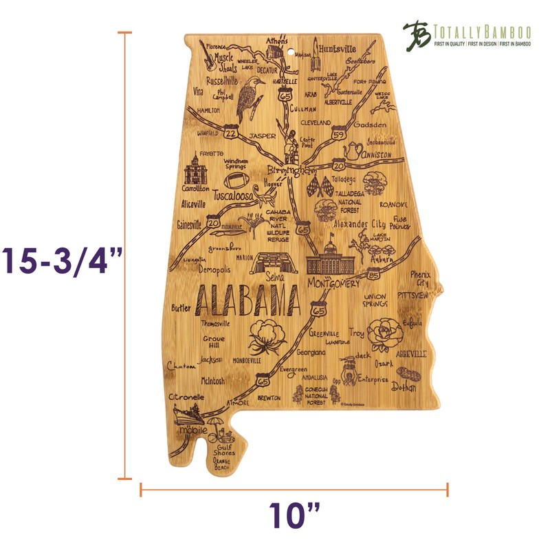 Totally Bamboo Alabama State Destination Bamboo Serving and Cutting Board