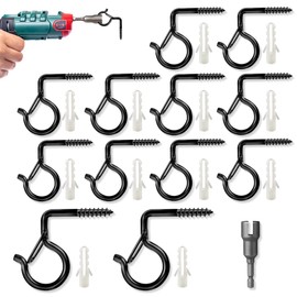 Pack of 12 90° Screw Hooks, Small Screw Hooks, Stainless Steel, with Safety for Plant Baskets, Bird Feeders, Wind Chimes, Fairy Lights, Includes 1 Wing Nut Driver