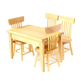 Doll Dining Table Miniature Furniture Wooden Finished 5 Piece Set (Brown)