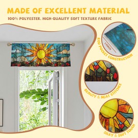 WSPNBB Sun Valance Curtain for Windows 2 Pack Stained Glass Flower Leave Colorful Rod Pocket Printed Curtain Valances Short Tier Curtains for Living Room Bathroom Bedroom 54x18 Inch