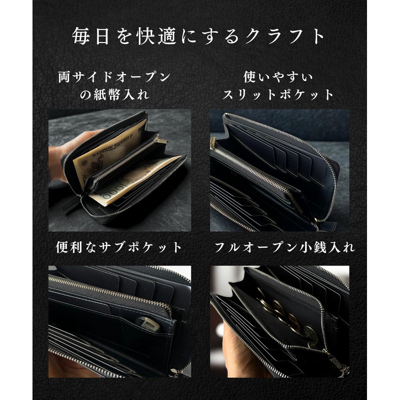 Iaji Men's Long Wallet, Genuine Leather, Compact, Large Capacity, Women's,