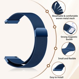 YealRed 22 mm Metal Watch Strap Compatible with Garmin Forerunner 570 47mm/Venu 3 45 mm/Vívoactive 4, Magnetic Replacement Band Compatible with Garmin Forerunner 265/255 / 255 Music (Blue)