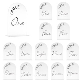 uxcell 15pcs Matte White Arch Acrylic Sign with Stand, 5 x 7 Inch Acrylic Arch Table Number Holders for Wedding Party Table Centerpiece Decoration (Number 1-15)