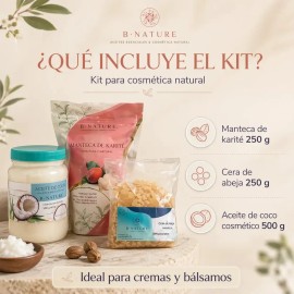 Paquete Kit Cera Abeja Manteca Karite Aceite Coco Bnature ideal para fabricacion de cremas hidratantes naturales