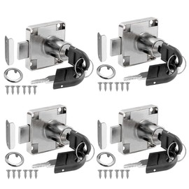 Security Cabinet Lock, 4 PCS Zinc Alloy Cam Lock, Furniture Cabinet, Cylinder Security Cupboard for Furniture Cabinet Mailbox Drawer Household Office 44 x 27 mm Silver