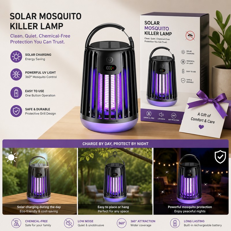 Solar Bug Zapper Garden Light for Outdoor Use – Rechargeable