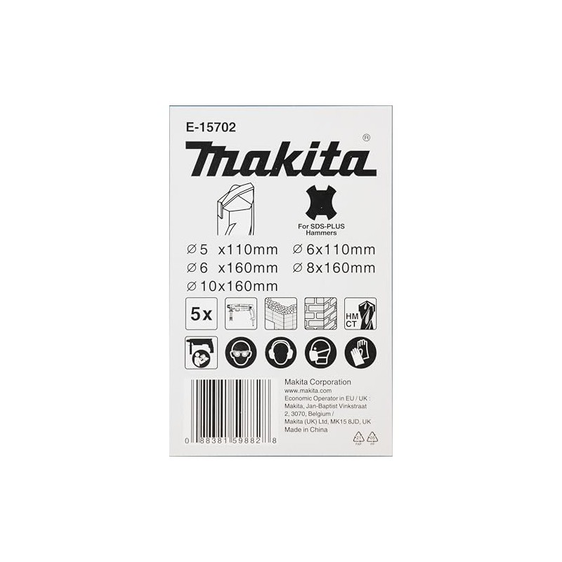 Makita E-15702 Centering Tip SDS-PLUS Hammer Drill Bit Set 5-Piece