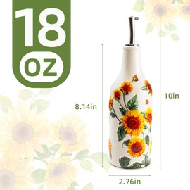 XRBEOU Sunflower Olive Oil Dispenser Bottle, 18 Oz Ceramic Oil and Vinegar Container for Kitchen with Stainless Steel Spout, Cooking Holder Cruet for Vinegar, Coffee Syrups, Sunflower Kitchen Decor